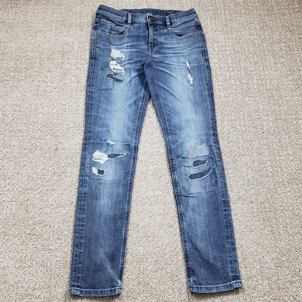 Diesel Jeans Women 25 Blue Slim Straight Low waist Belthy 0854T Sashiko Patch